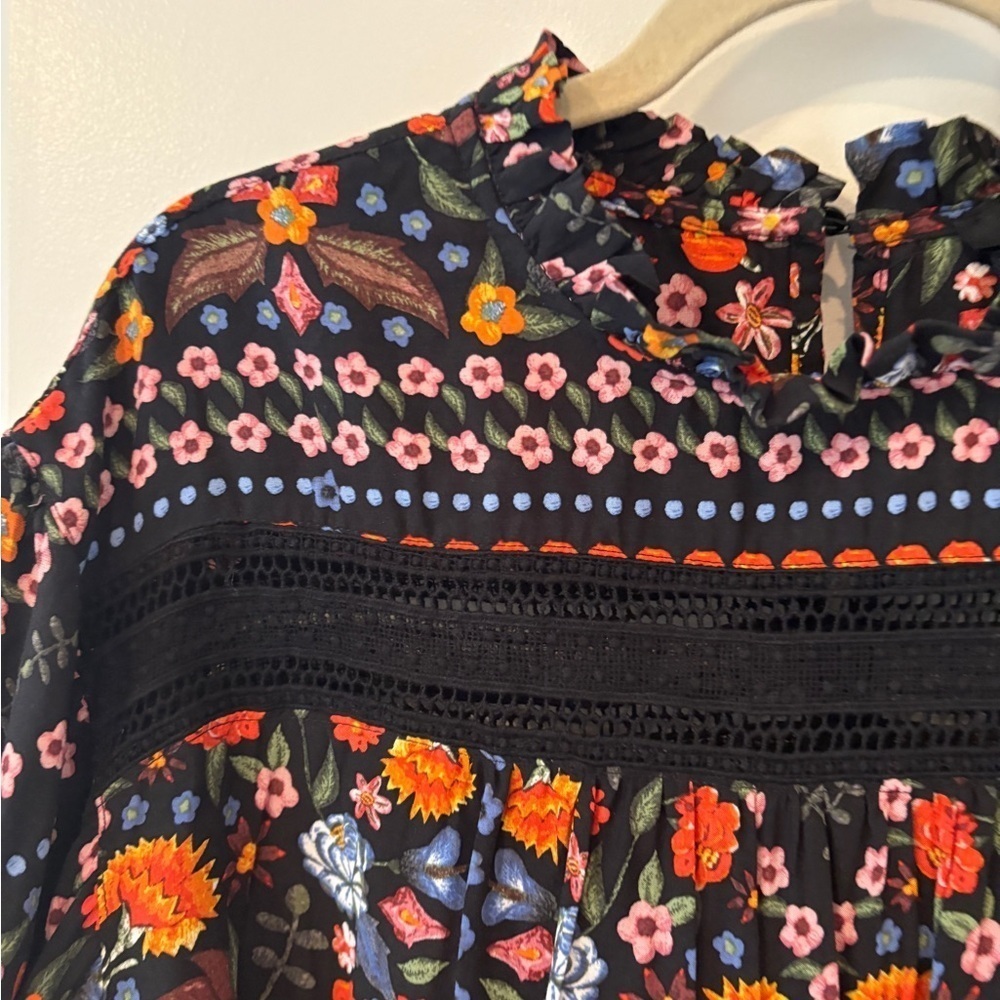 Olivaceous Floral Cottagecore Bohemian Short Sleeve Top Blouse Size Large - Picture 4 of 14